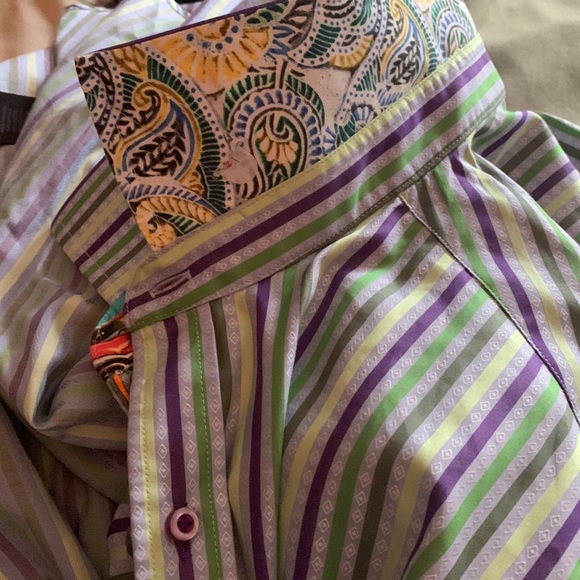 Robert Graham Flip Cuff Multicolor Striped Shirt Mens Size L - Picture 2 of 9